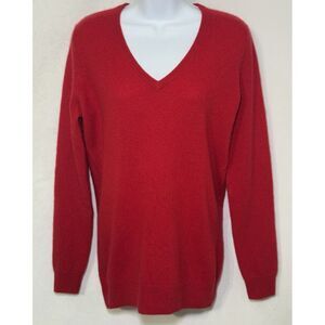 C By Bloomingdales‎ Womens Medium Long Sleeve 2-Ply Cashmere VNeck Red Sweater